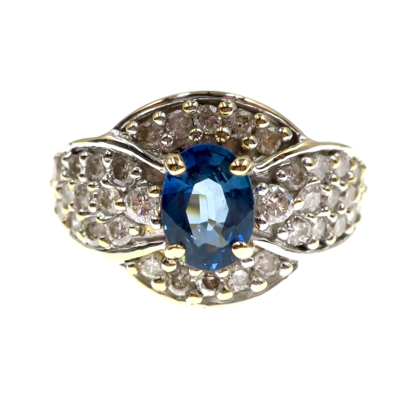 14k Yellow Gold Natural Blue Sapphire and Diamond Ring