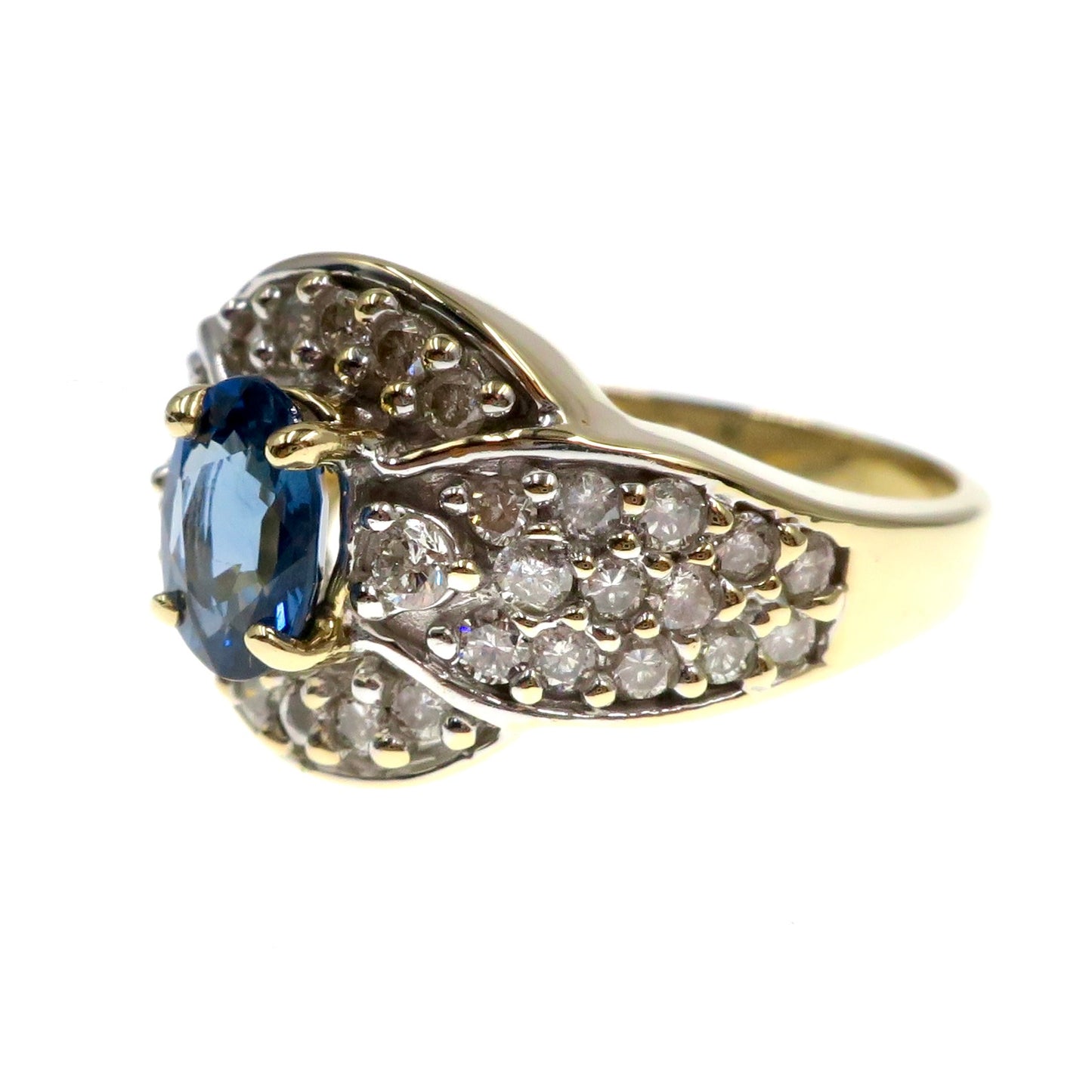 14k Yellow Gold Natural Blue Sapphire and Diamond Ring