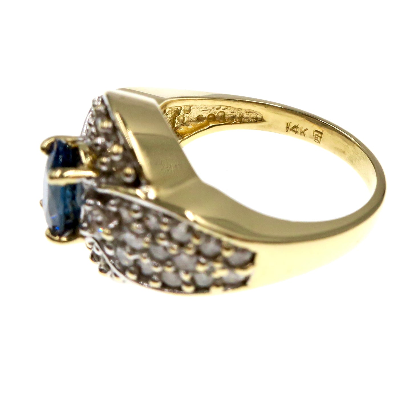 14k Yellow Gold Natural Blue Sapphire and Diamond Ring