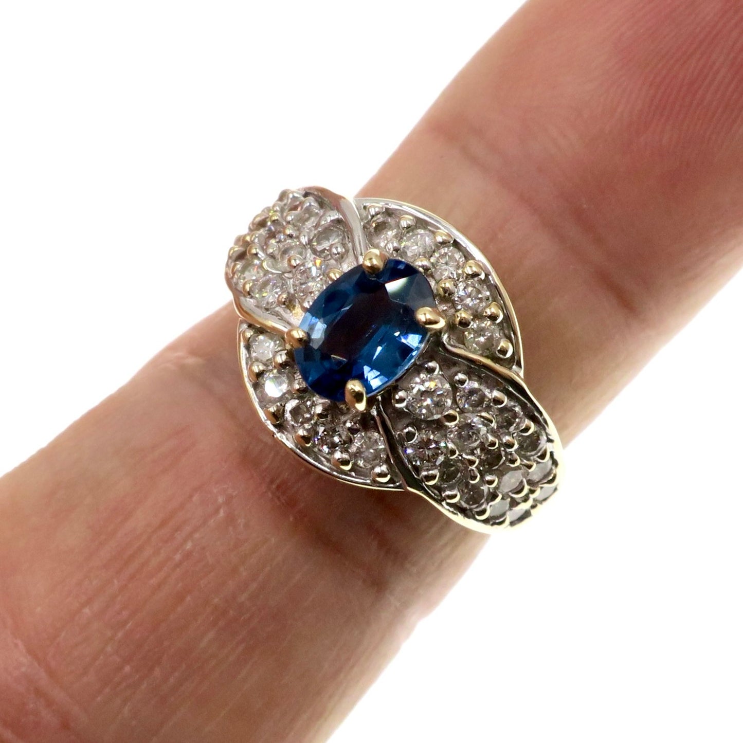 14k Yellow Gold Natural Blue Sapphire and Diamond Ring